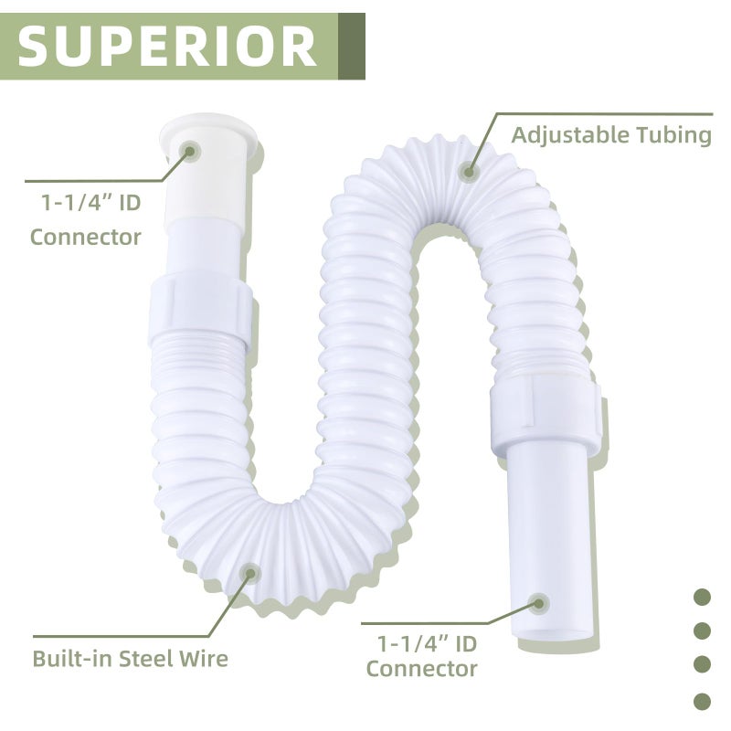 Angle Simple Drain Hose Extension, Plastic Bathroom Sink Drain Pipe Extender, Flexible Sink Pipe, 1 1/4" OD, Length of 15 3/4" to 32 1/16" - Image 5